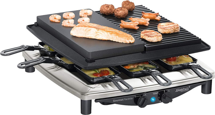 Steba Premium Raclette RC 4 Plus Deluxe Chrom | Made IN Germany | Antihaft-Druckguss-Grillplatte | N