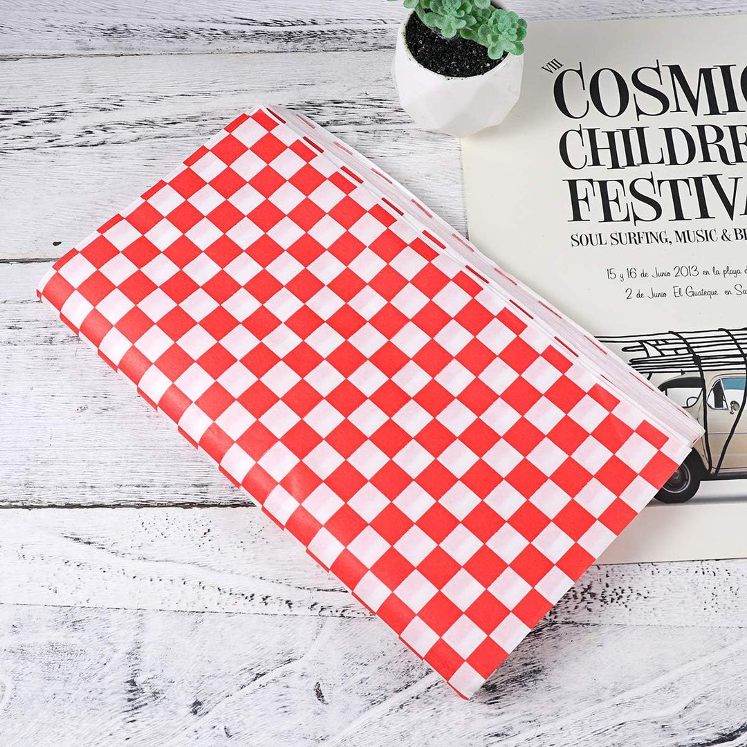 OUNONA 100?Sheets Checkered Deli Basket Liner Geschenkpapierbogen Lebensmittel. unempfindlich Fett B