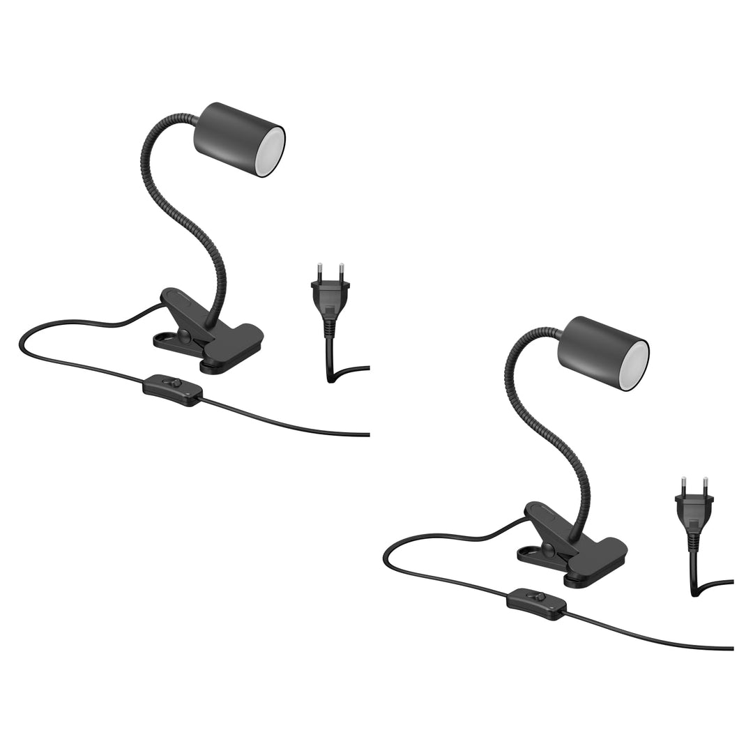 ledscom.de Klemmleuchte WAIKA mit Schwanenhals und Schalter schwarz matt, inkl. GU10 LED Lampe (warm