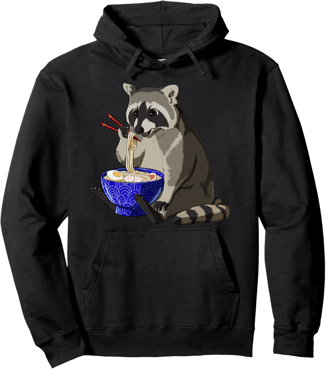 Lustiges Japan Anime Waschbär isst Ramen Pullover Hoodie