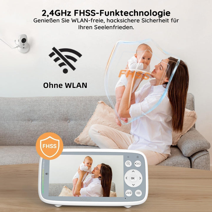 BOIFUN Babyphone mit Kamera, VOX Nachtsicht Babyfon, Temperaturüberwachung, Gegensprechfunktion Vide