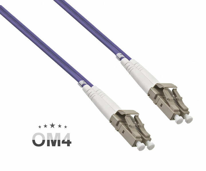 DINIC LWL Kabel OM4, Patchkabel LC/LC Lichtwellenleiter Multimode (50m, violett) 50m violett, 50m vi