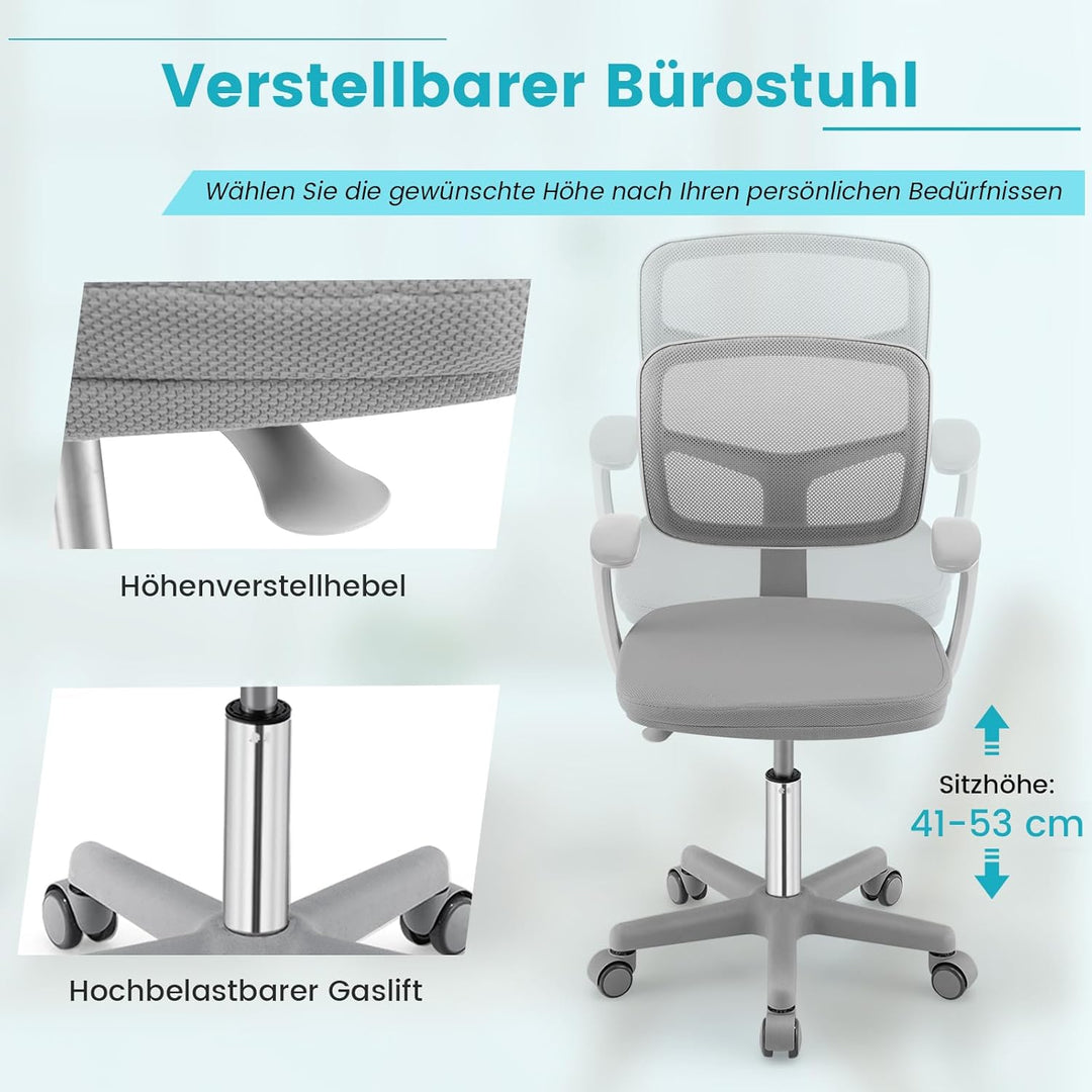 COSTWAY 360° Drehbarer Kinderschreibtischstuhl, 80-91,5 cm Höhenverstellbarer Jungendstuhl mit Rücke