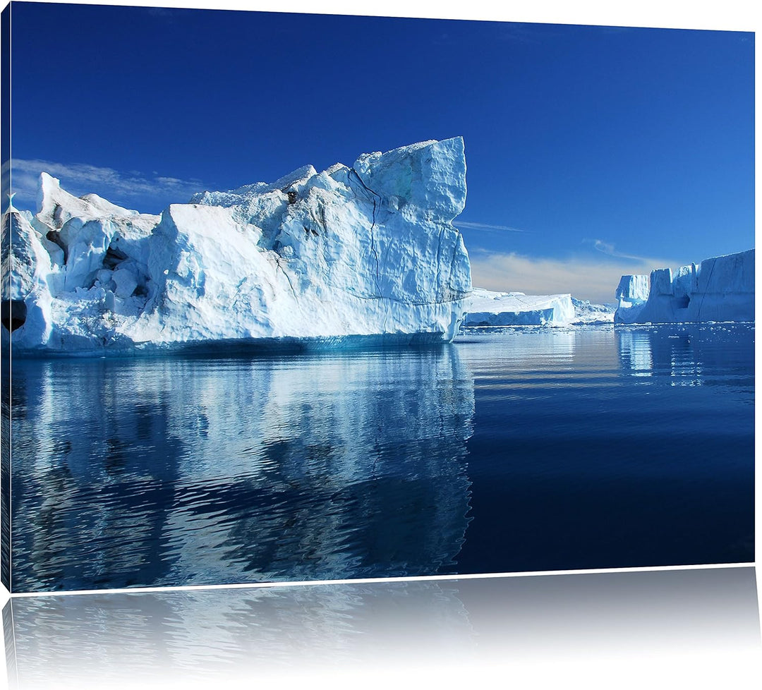 Pixxprint Eisberge Diskobucht Grönland als Leinwandbild/Grösse: 100x70 cm/Wandbild/Kunstdruck/fertig