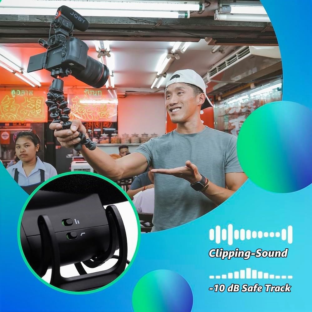 JOBY Wavo Plus, Vlogging-Mikrofon für Kameras, Super-Nierenmikrofon mit Live-Audioüberwachung, Hochp