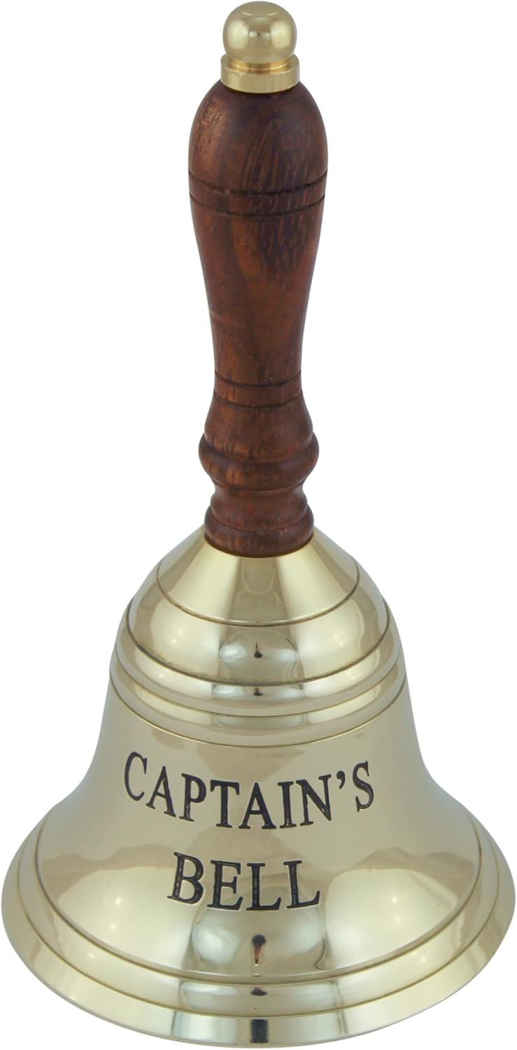 Handglocke Tischglocke Glocke Messing poliert Holzgriff 17cm Captain`s Bell