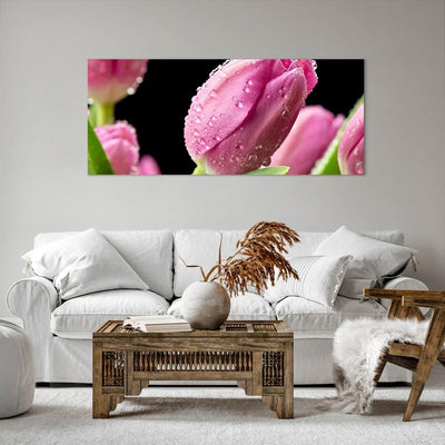 Wandbilder Dekoration Wohnzimmer Tulpe Blumen Tau Panorama Bilder auf Leinwand 120x50cm Leinwandbild