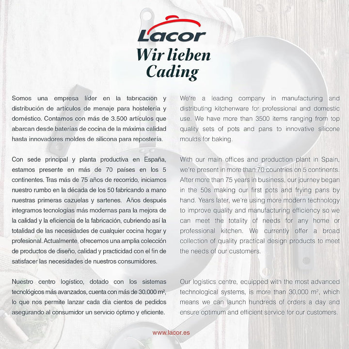LACOR - 45828 - Wok Foodie, Edelstahl 18/10, ergonomischer Griff, Sandwich-Wärmediffusorboden, geeig