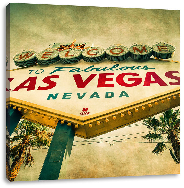 Pixxprint Las Vegas Ortsschild als Leinwandbild/Grösse: 70x70 cm/Wandbild/Kunstdruck/fertig bespannt