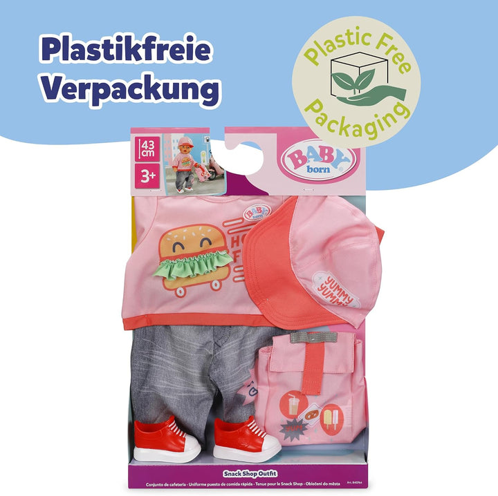 Baby Born Snack Shop Outfit mit Cap, Schuhen und Rucksack für 43cm Puppen