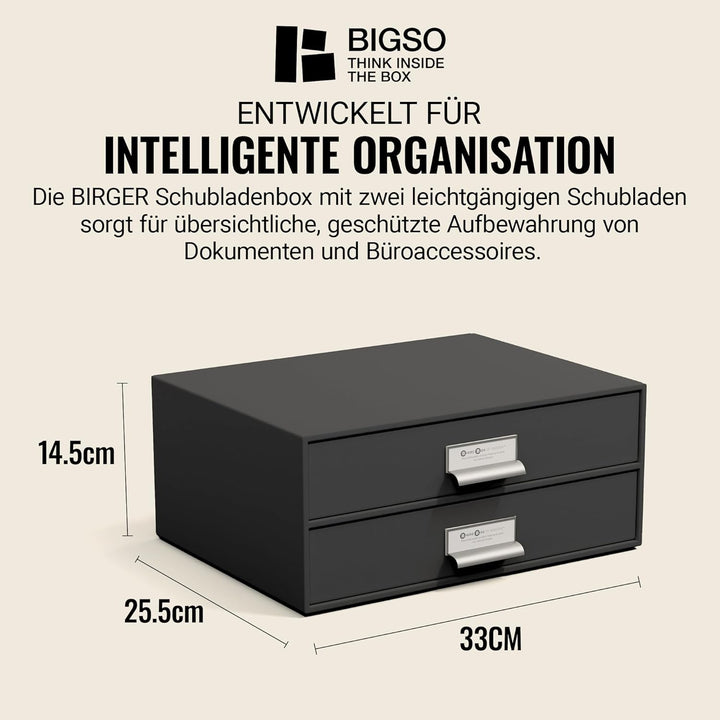 BIGSO BIRGER Schubladenbox – Aufbewahrungsbox mit 2 Schubladen – Schreibtisch Ablage für Dokumente &