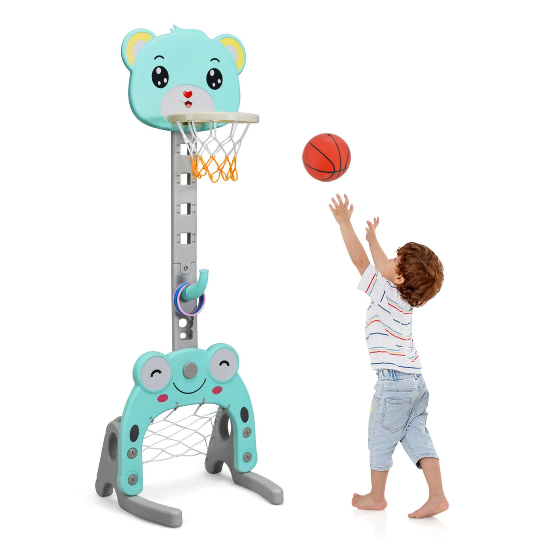 HOMASIS 3 in 1 Kinder Basketballkorb Set, multifunktional Basketballständer mit Fussballtor & Ringwu