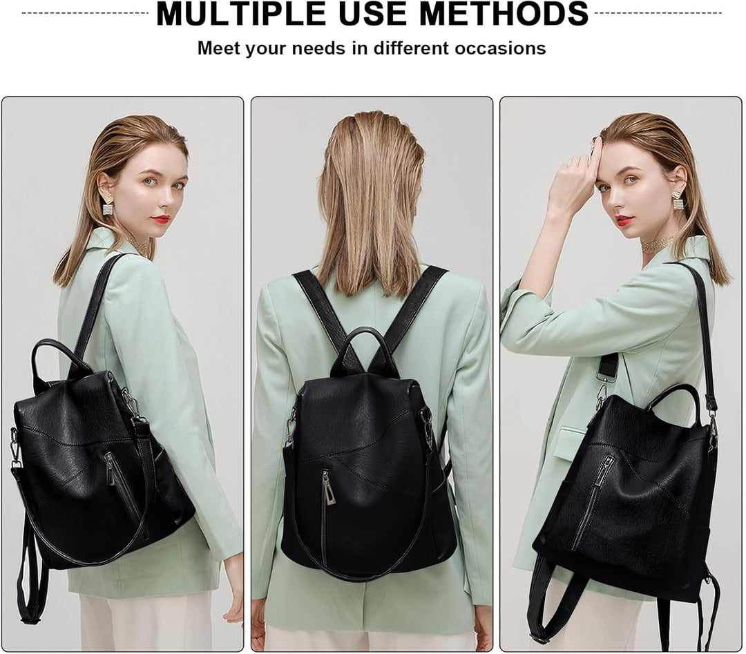 HUA ANGEL 2 In 1 Elegant Damen Rucksack Umhängetasche Anti Diebstahl Tagesrucksack Wasserdicht PU Le