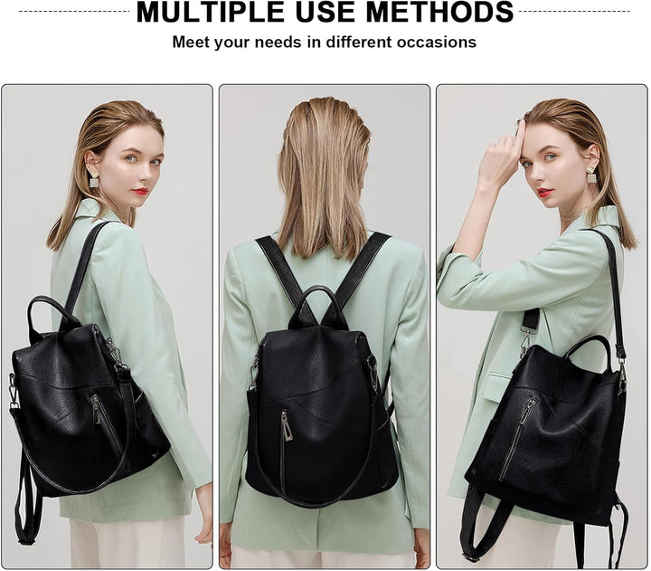 HUA ANGEL 2 In 1 Elegant Damen Rucksack Umhängetasche Anti Diebstahl Tagesrucksack Wasserdicht PU Le