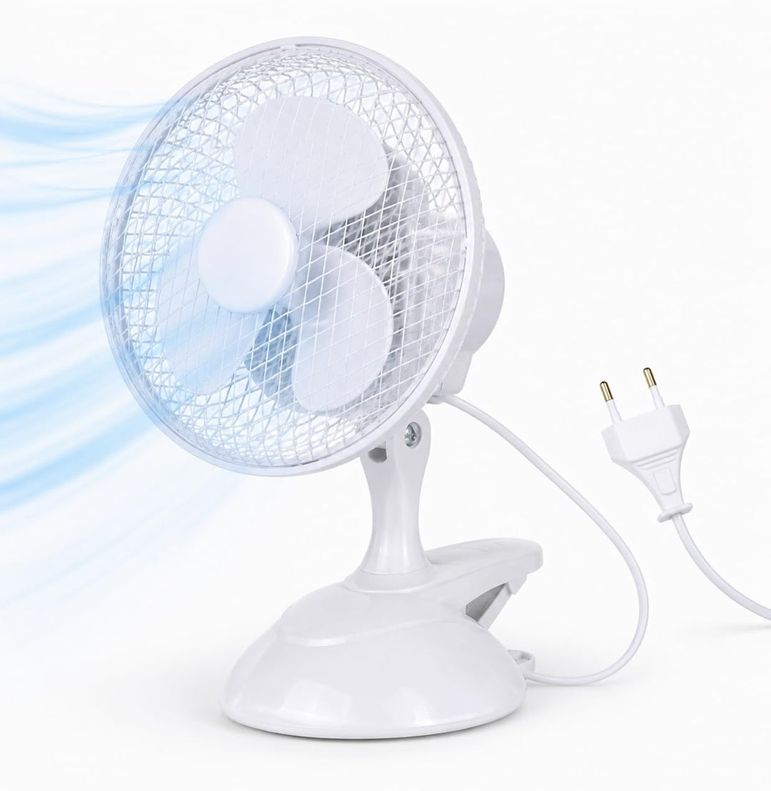 2 in 1 Tragbarer Tischventilator mit Ständer & Clip (20 cm) mit Schwenkfunktion – leiser Ventilator