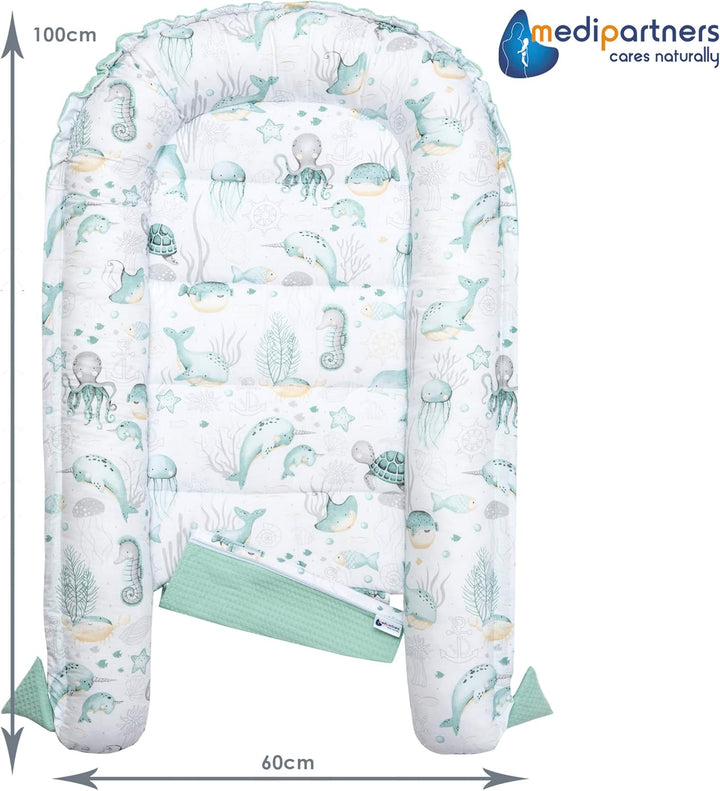 Medi Partners Babynest Kuschelnest Babynestchen 100% Baumwolle Waffle Nestchen Reisebett für Babys S
