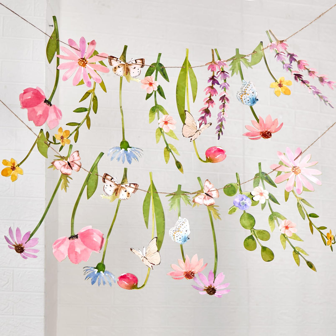 Easy Joy Blumengirlande,Papierblumen Deko,Pastell Gänseblümchen Banner mit Schmetterling,Zimmer Deko
