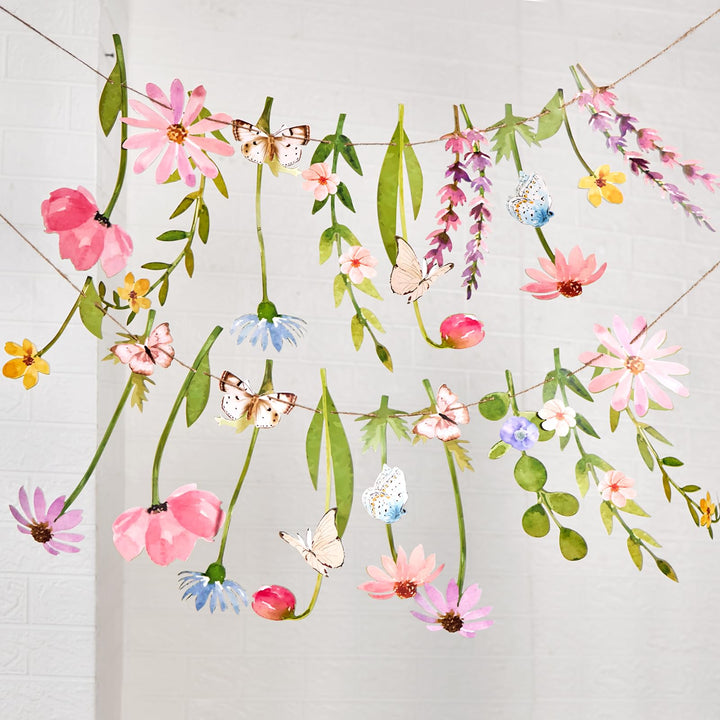 Easy Joy Blumengirlande,Papierblumen Deko,Pastell Gänseblümchen Banner mit Schmetterling,Zimmer Deko