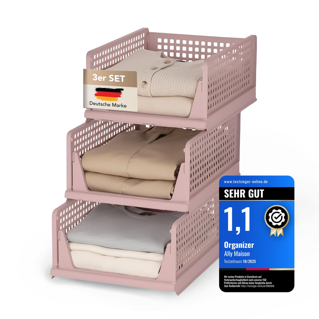 Schrank Organizer 3er Set (Faltbar & Stapelbar) – Kleiderschrank Organizer Boxen, platzsparende Aufb