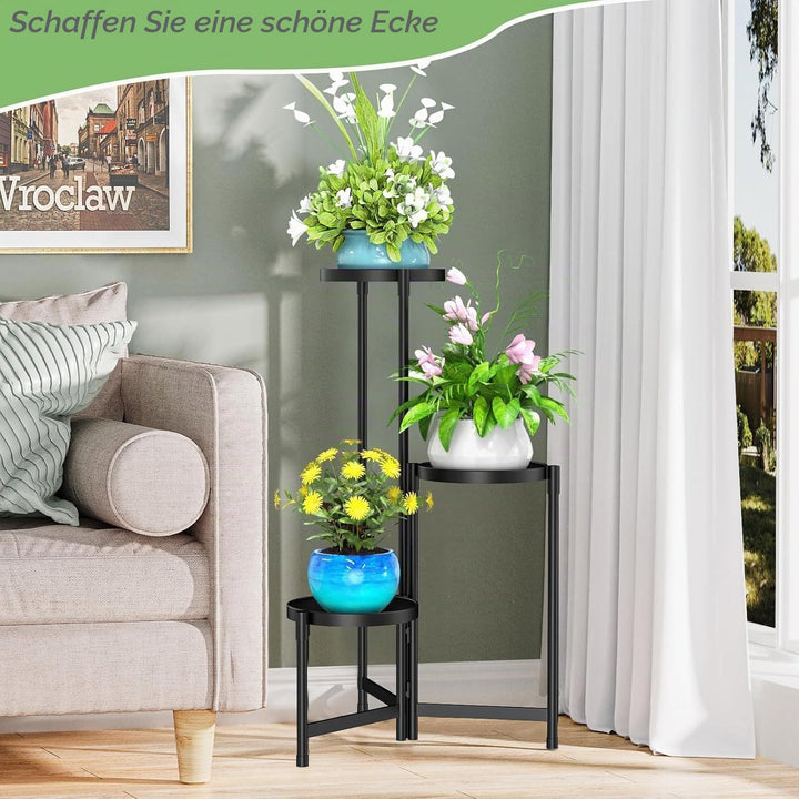 Blumenständer Metall mit 3 Ebenen, Pflanzenständer Metall mit 10 Zoll breiter Tablett, Platzsparende