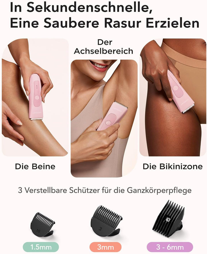 Intimrasierer für Frauen, Bikini-Trimmer mit 3 Keramikklingenköpfen Rosa, Rosa
