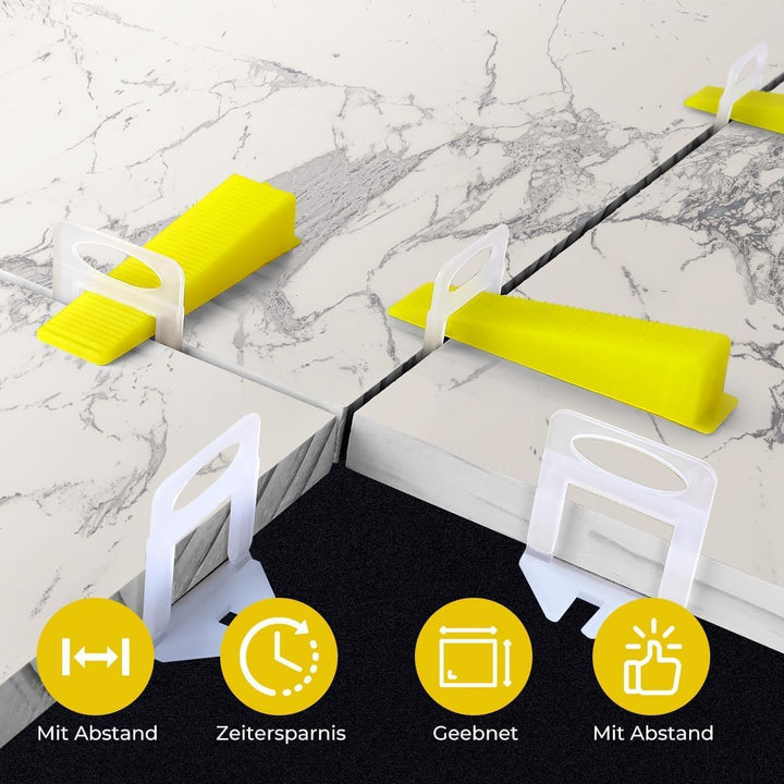Fliesen Nivelliersystem 1 mm, 300 Zuglaschen 100 Keile und Zange Verlegehilfe Set für Wand, Fliesenv