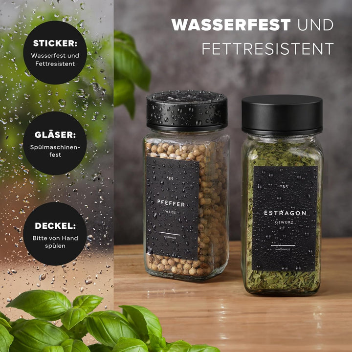 Gewürzgläser Set | hochwertiges Komplettset aus 24x Gewürz Gläser [120ml] inkl. 336 deutschen Gewürz