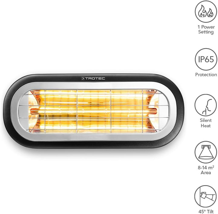 TROTEC Standheizstrahler IR 2001 – Heizleistung 2000 W – Infrarotheizung, IP65, Outdoor, Fläche im A