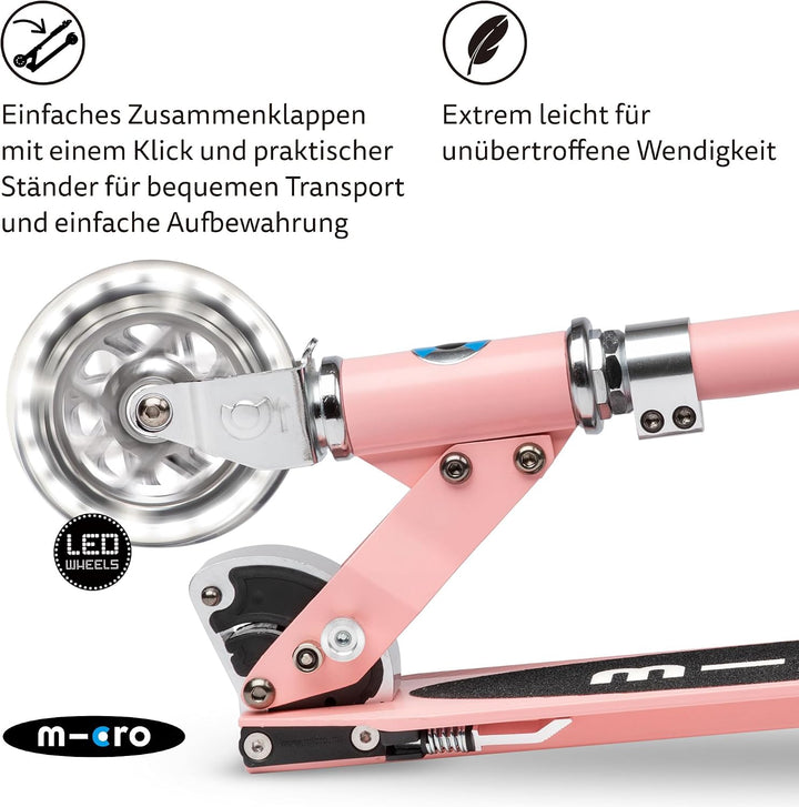 Micro Mobility Sprite LED Cityroller aus Aluminium in der Farbe Neon Rose Lenkerhöhe verstellbar, SA