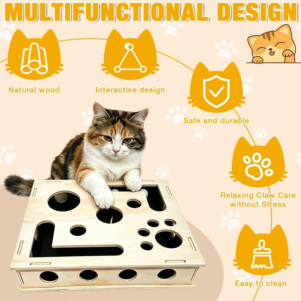 Katzenkratzpuzzle Anreicherungsbox, 30 * 25CM Katzen Kratzbrett, Kratzpuzzle Spielbox Holz mit Kratz