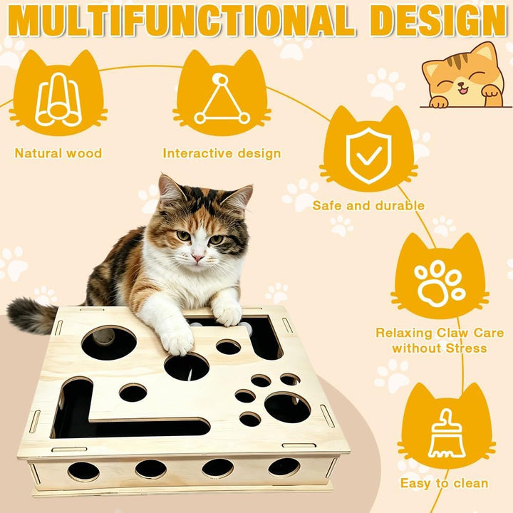 Katzenkratzpuzzle Anreicherungsbox, 30 * 25CM Katzen Kratzbrett, Kratzpuzzle Spielbox Holz mit Kratz