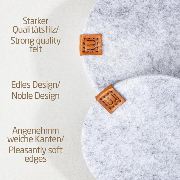 MIQIO® Design Filz Untersetzer rund für Vasen BZW Getränkeuntersetzer - 8er Set - 10 cm/ 15cm / 20 c