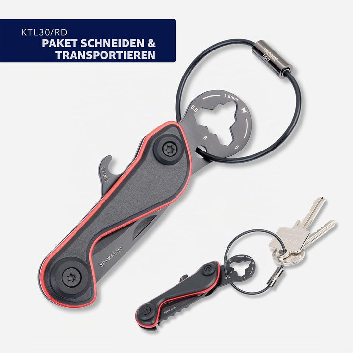 TROIKA Schlüsselanhänger Mini-Werkzeug 9 Funktionen – PARCEL CUT &amp; CART – Einkaufswagenlöser, Paketm