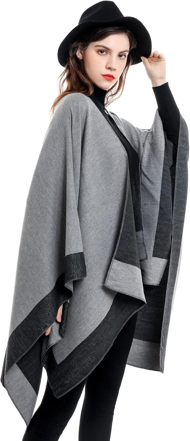 Kuukaas Poncho Damen Winter Warm Cape Schal Damen Open Front Strick Poncho Winter Damen 130 * 160 CM