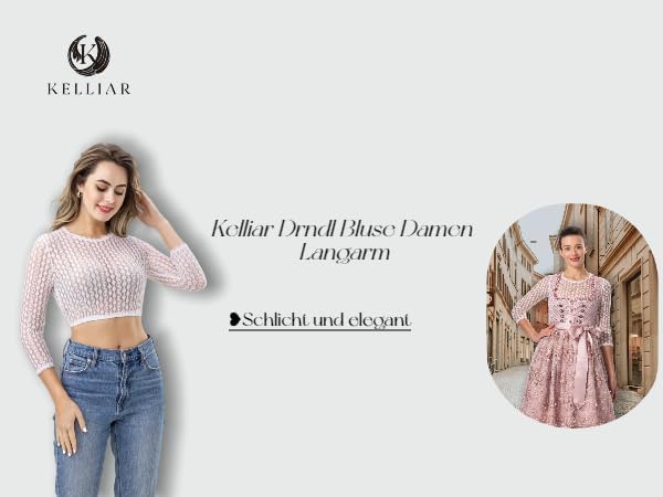 Kelliar Dirndl Bluse Damen Dirndlbluse Spitze Weiss Elegantes und Schönes Dirndl Bluse Trachtenbluse