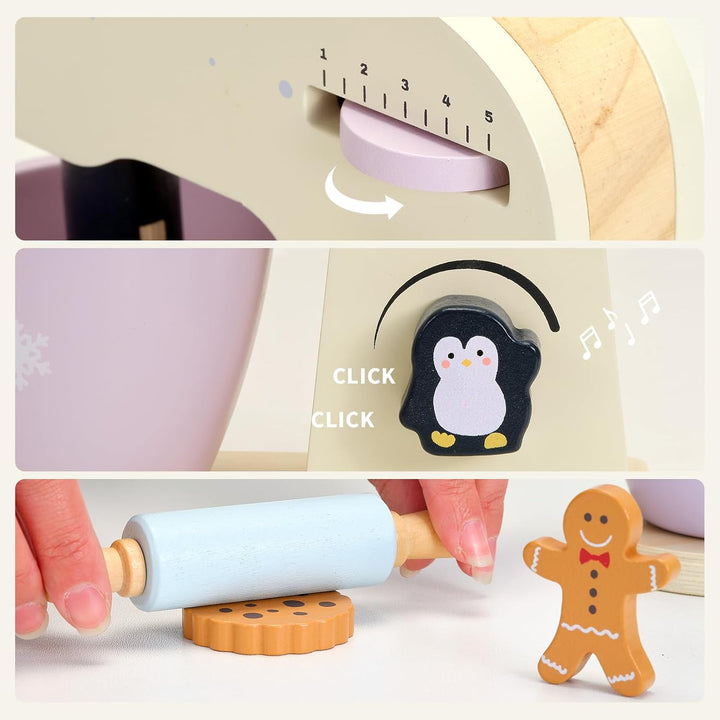 PairPear Holz Mixer Set Kinder Holzspielzeug Lebensmittel Backspielzeug mit Zubehör Zubehör für Kind