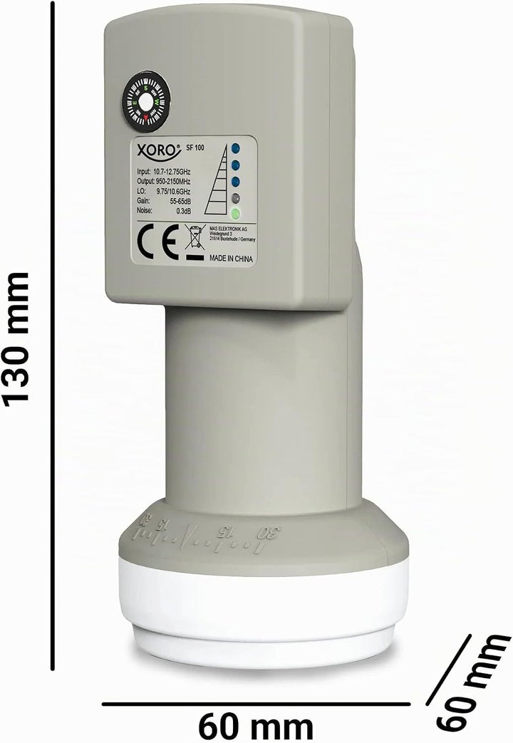 XORO Single LNB mit integriertem digitalem SAT-Finder, SF100, ideal für Camping, schnelle und einfac