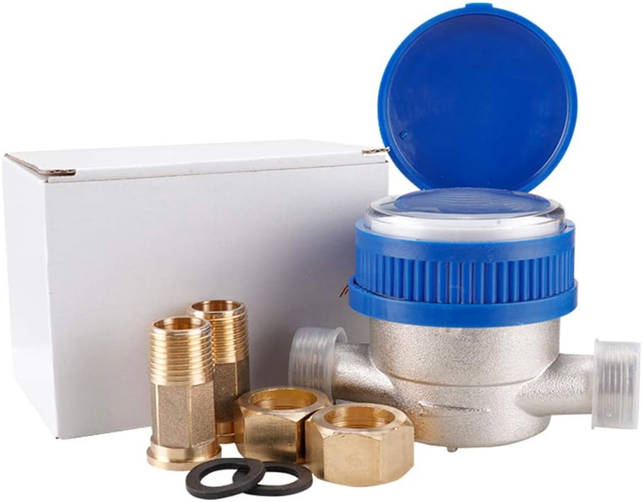 MaxAwe 15 mm 1/2 Zoll Kalt Wasserzähler Garten, Kaltwasserzähler Geeicht mit Armaturen und Schutzabd