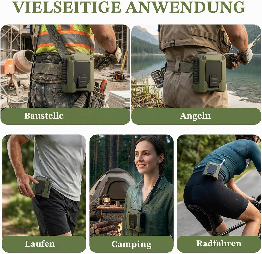 6-in-1 Taillen Clip Ventilator mit COB-Licht&Powerbank, USB Wiederaufladbar, 40 Stunden Laufzeit, Ve