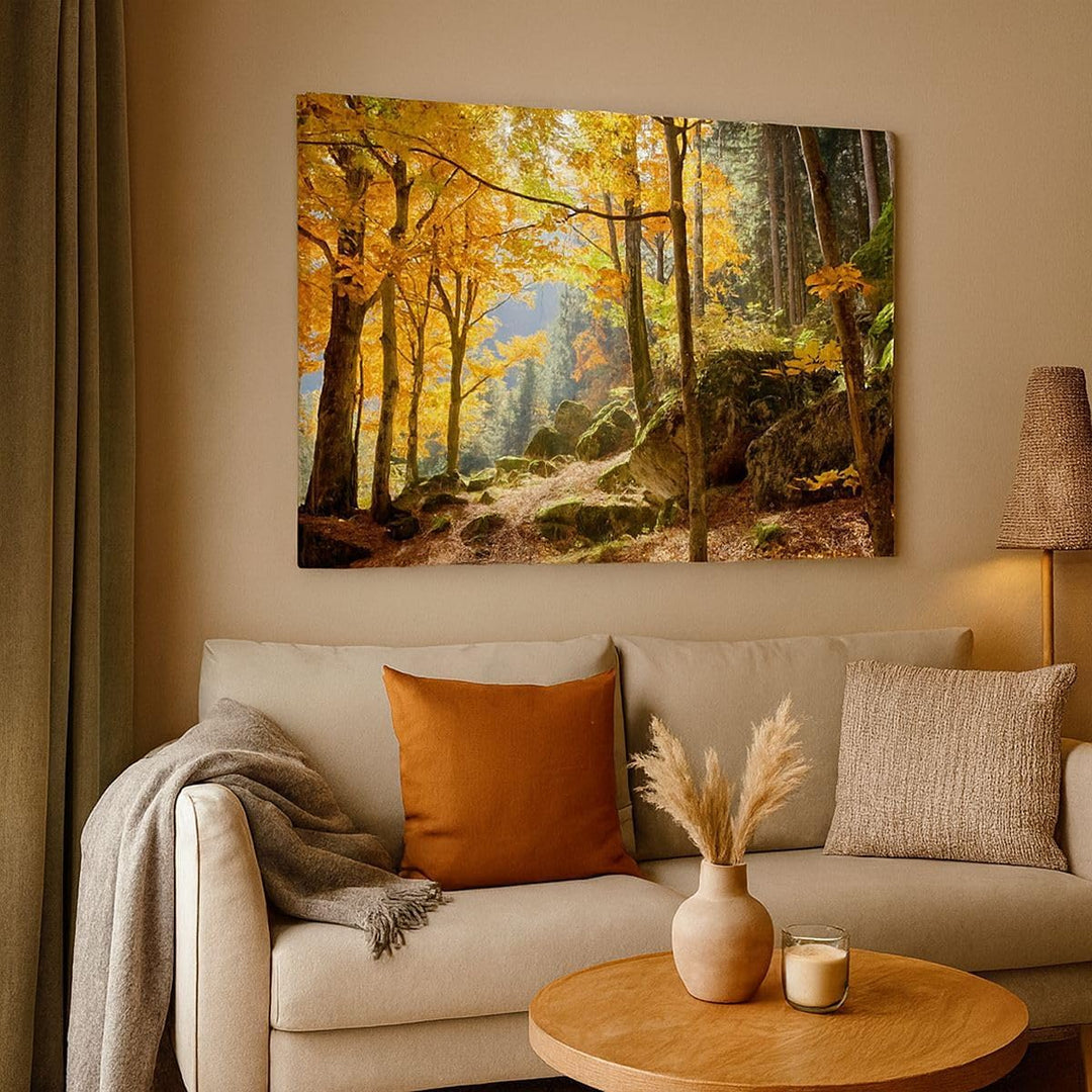 ARTTOR Bilder auf Leinwand Herbst berg wald natur Leinwandbild 70x50cm Wandbilder Dekoration Wohnzim