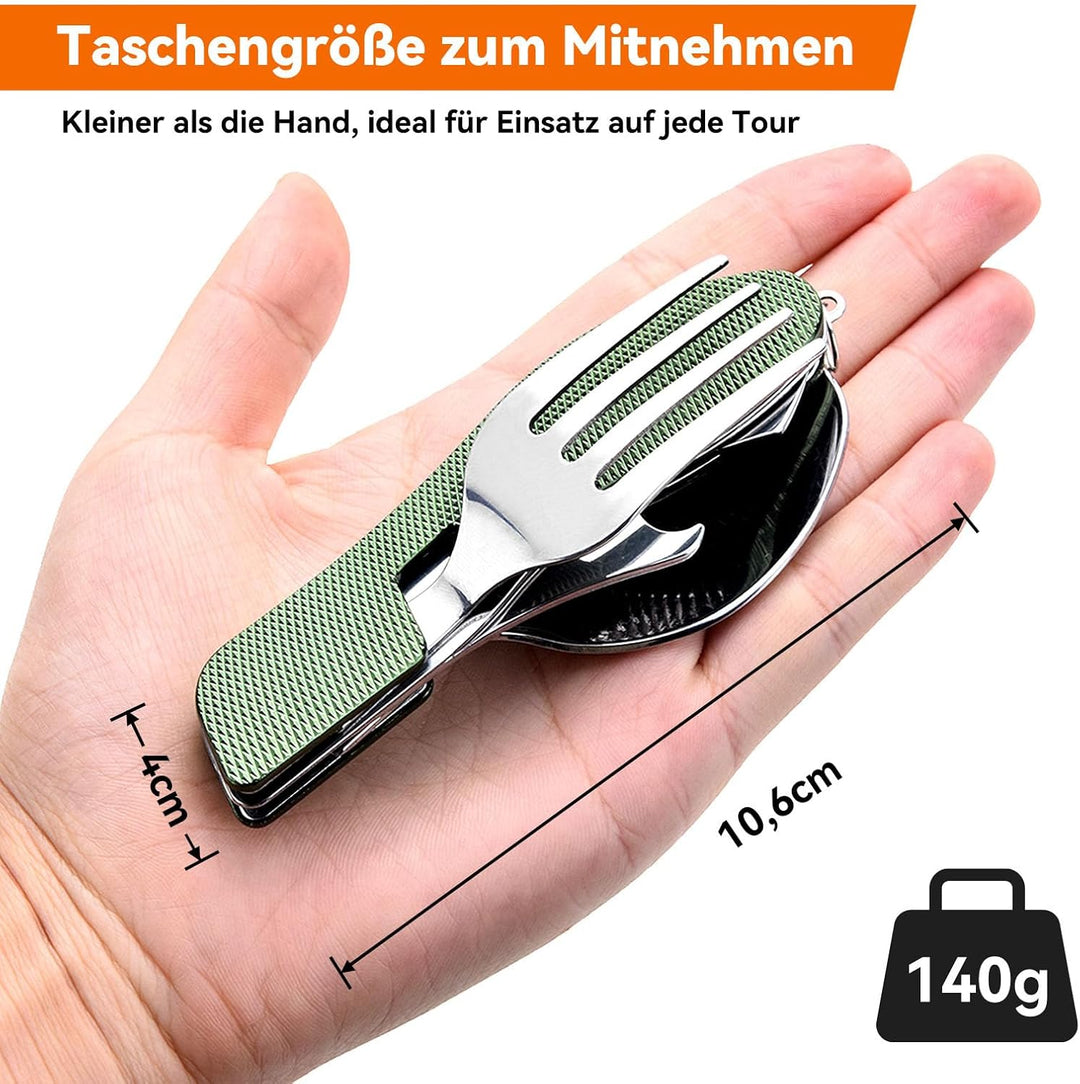HIKENTURE® Outdoor Campingbesteck Set - Klappbesteck Outdoor Besteck aus Edelstahl mit Gürteltasche
