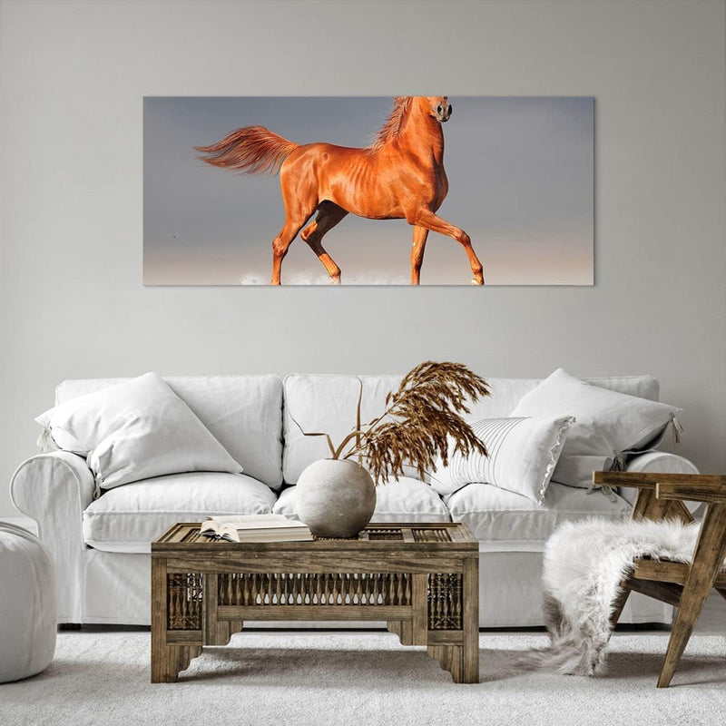 Wandbilder Dekoration Wohnzimmer Tiere Pferd Galopp Geschwindigkeit Bilder auf Leinwand 120x50cm Lei