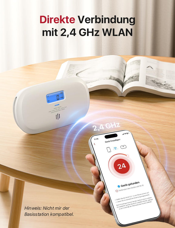 X-Sense Smart Kohlenmonoxid Melder XC0C-iR, Stummschaltung per App, CO Melder mit LCD-Digitalanzeige