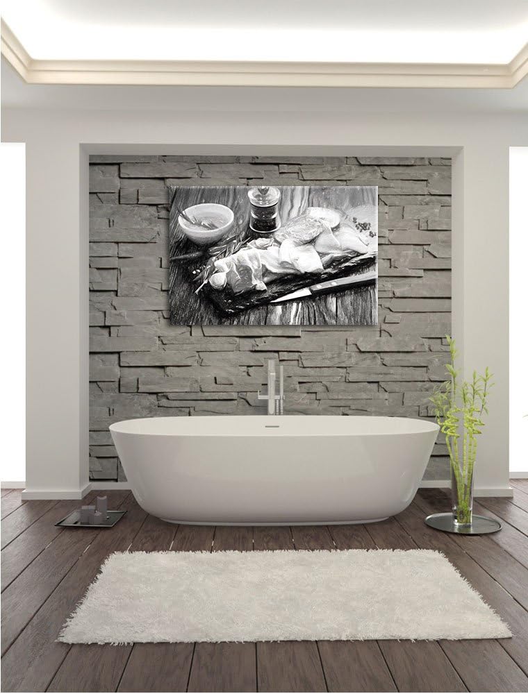 Pixxprint Antipasti verschiedener Wurstsorten Kunst Kohle Effekt, Format: 100x70 auf Leinwand, XXL r