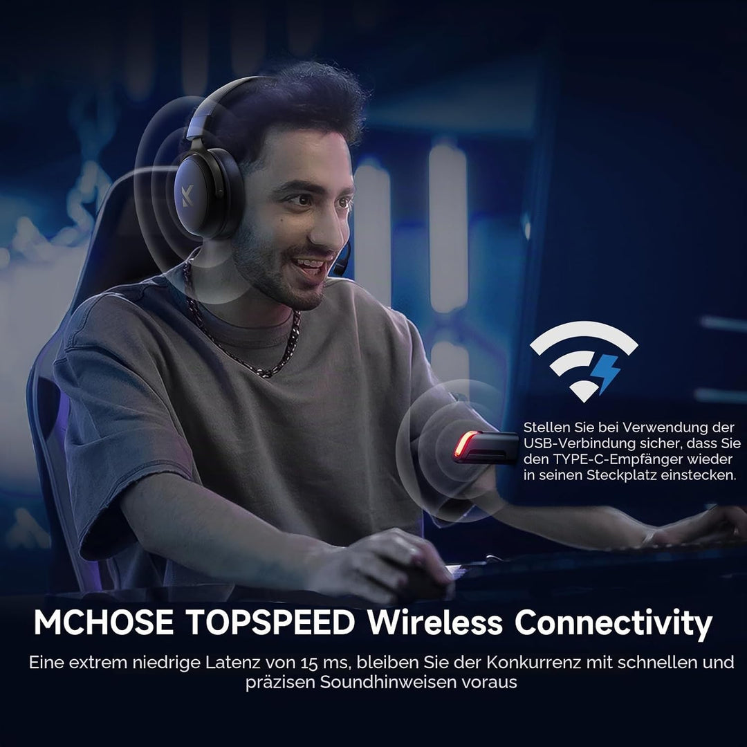 MCHOSE V9 Pro Kabelloses Gaming-Headset, 7.1 Surround-Sound | 53-mm-Neodym-Treiber, bis zu 40 m Reic