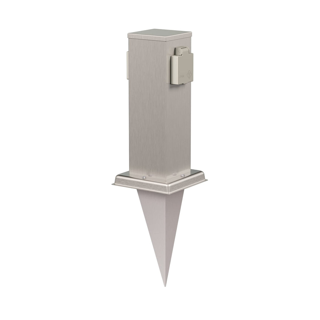 ledscom.de Garten-Steckdosen-Säule Polly mit Erdspiess für aussen, 2-Fach, Edelstahl, eckig, 27cm 1