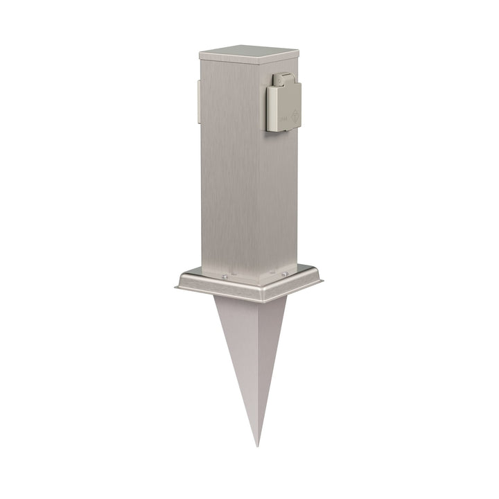 ledscom.de Garten-Steckdosen-Säule Polly mit Erdspiess für aussen, 2-Fach, Edelstahl, eckig, 27cm 1