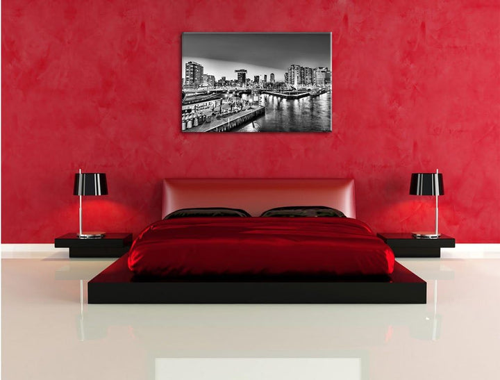 Pixxprint Ausblick auf Rotterdam / 100x70cm Leinwandbild bespannt auf Holzrahmen/Wandbild Kunstdruck