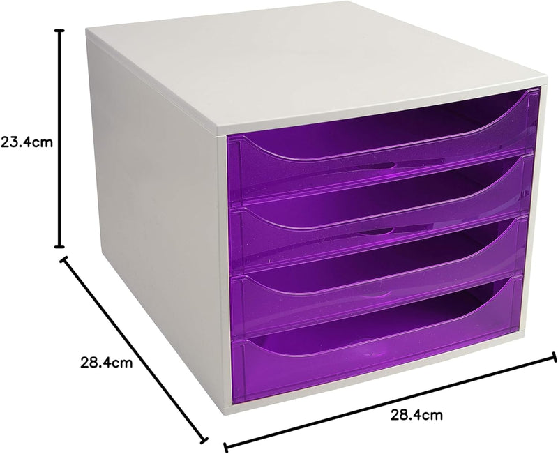 Exacompta 228619D Ablagebox Linicolor mit 4 Schubladen für DIN A4+ Dokumente. Ecobox mit hoher Kapaz