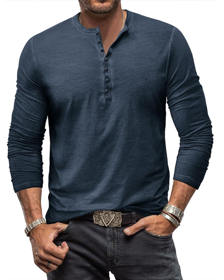 YawYews Henley Shirt Herren Langarm Langarmshirt Herren Longsleeve T Shirt Vintage Tshirt Baumwolle